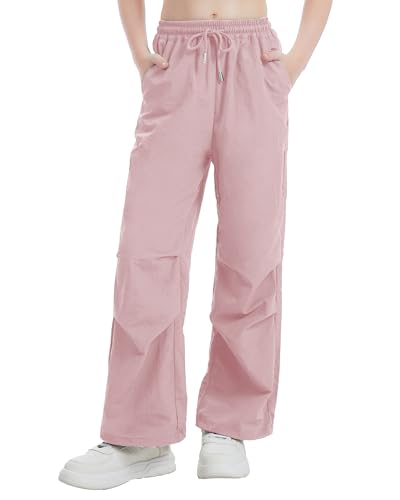 Image of Girls Parachute Cargo Pants Drawstring Waterproof Causal Hiking Pants for Girls Pockets Lightweight Running Joggers