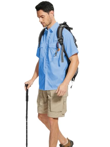 Men's Outdoor Button Down Fishing Shirt - Short Sleeve UPF Sun Protection for Hiking & Work4