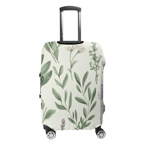 Elastic Luggage Cover Protector Green Flower Herb Sage Leaves And Branches Washable Suitcase Sleeve Durable Travel Suitcase Case Cover with Zipper Openings Fits 19-32 Inch Luggage (S)4