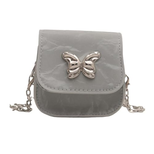Beimus Bolso de hombro para mujer, elegante bolso pequeño para mujer, bolso cruzado de piel sintética con cadena y detalle de mariposa, bolso de hombro moderno para adolescentes, Silver