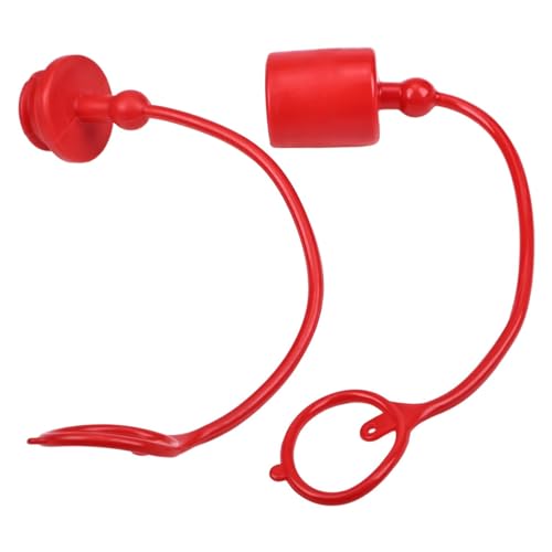 Image of 3 /4'' ISO-A 5675 7241 AG Hydraulic Coupler Male Female Dust Cap and Plug Cover Kit Compatible with Hydraulic Quick Connect Coupling Red Cap Retention Ring Attached to Hose