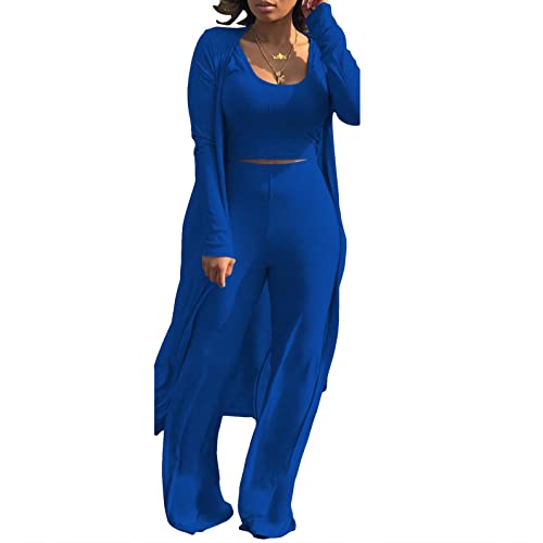 Image of Women's 2 Piece Outfits Set Ribbed Short Sleeve Casual Crop Top Wide Leg Pants Suit Set