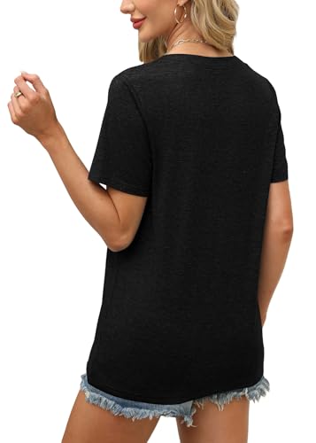 Image of WEESO Womens Tops Summer Short Sleeve V Neck Blouses Business Casual Loose Fit Tshirts Trendy Fashion Outfits