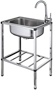 Garage Stainless Steel Wash Basin，Outdoor Utility Indoor Laundry Sink，Commercial Kitchen Sink，w/ Faucet & Drainboard, Storage Shelves，for Room, Utility Room, Restaurant，Pet Wash Station. ( Size : 50*3