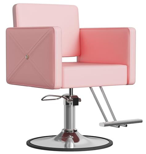 LOUVIXA Barber Salon Chairs for Hair Stylist, Height Adjustable Hydraulic Salon Chair, 360 Degrees Rotation, Multi-Function Shampoo Chair for Home Barbershop, Pink