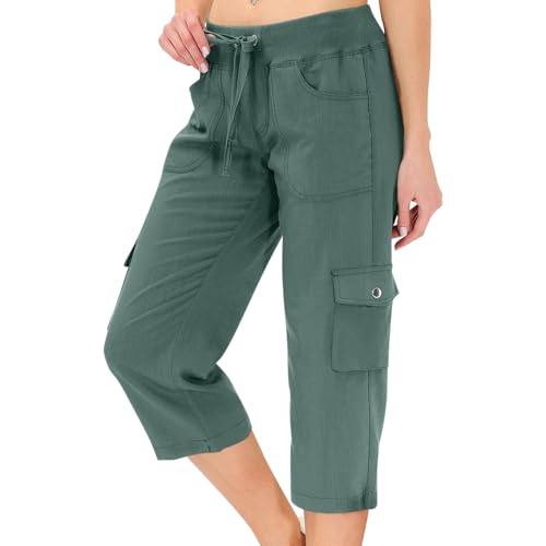 Cargo Capris for Women Summer Drawstring Capris Pants Casual Hiking Pants Lightweight Wide Leg Capri Pant