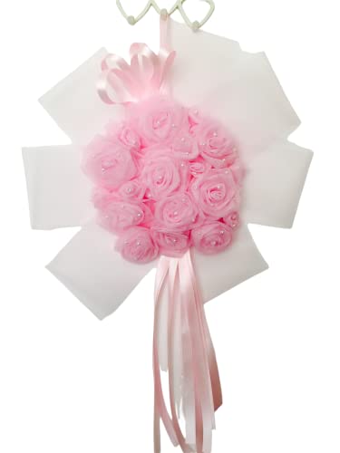 FIOCCO annuncio NASCITA CON ROSE IN TULLE E PERLE - ANCHE ALTRI COLORI