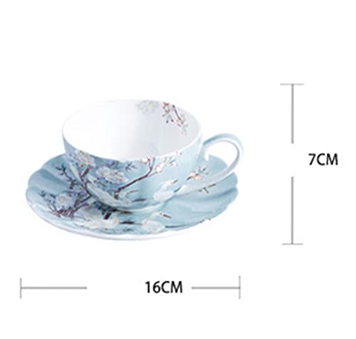 Gretd 8 Piece Coffee Maker And Coffee Cup & Saucer Set English Afternoon Tea Set Crane Pattern Tea Set (Color : A, Size : As The Picture Shows) #TOP4