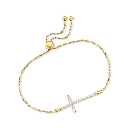 Ross-Simons 0.33 ct. t.w. Diamond Cross Bolo Bracelet in 18kt Gold Over Sterling3