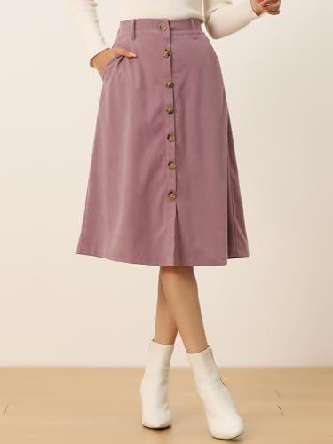 Jupe velours côtelé rose avec boutons devant style rétro femme