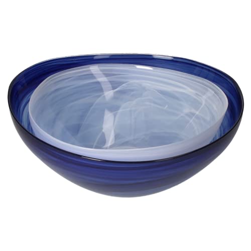 Keyhomestore - Juego de 2 cuencos de alabastro de color blanco y azul océano, diámetros de 30 y 26 cm, ideales como recipientes para alimentos como ensaladas y frutas. Ideal como regalo y ensaladera.