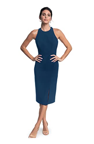 Image of Dress the Population Women's Emme High Neck Tie Back Body Con Midi Dress