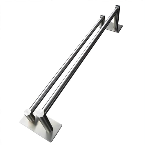 XIAJIA-3M Self Adhesive Towel Bar,40 cm / 15.75 inches, SUS304 Brushed Finish Stainless Steel Hanger Bar for Kitchen Bathrooms Lavatory Closets, Waterproof and Rustproof.(Double Bar)