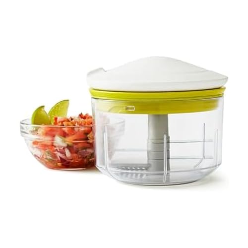 Chef’n VeggiChop Manual Hand-Powered Food Chopper and Processor, Chops Vegetables, Onions, Peppers, Nuts for Salsa, Guacamole, Hummus – White