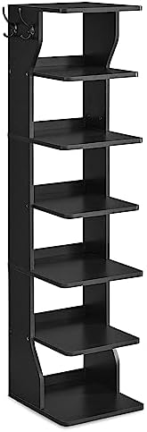 VASAGLE Schuhregal schmal, Standregal mit 7 Ebenen, platzsparend | Schuhablage für Eingangsbereich, Ecke, Tinte Schwarz ISLAND Kollektion LBS200T16