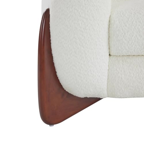 Image of Upholstered 3 Seater Sofa Three Seater Sofa with Wooden Legs for Living Room Hotels & Offices (Two Seater Boucle White)