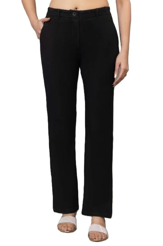 mlada Denim Bootcut Flare Pants for Women | High Rise Flared Bell Bottoms with 3 Pockets | Stretchable & Relaxed Fit Solid Denim Bootcut Pants | Lycra Flared Jeans-picture-19