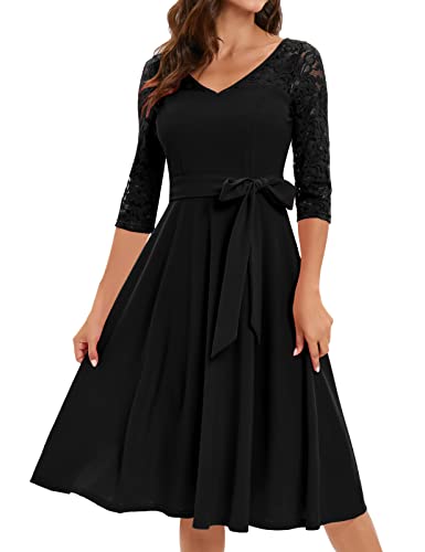 Bbonlinedress Kleid festlich Damen 3/4 arm Hollow Out Spitzenärmel...