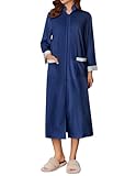 Ekouaer Women Zipper Robe Long Sleeve House Coats Velour Robes Soft Bathrobe with Pockets Nightgown(Navy,Large)