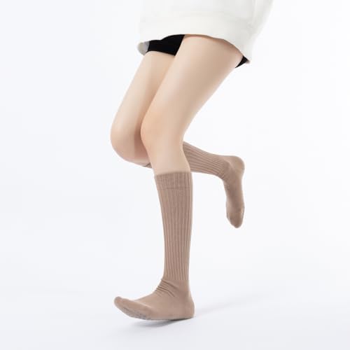 Image of Verdancy Yoga Pilates Socks with Grips for Women Ribbed Knee Highs Non Slip Cushioned Over the Calf Socks for Barre Ballet