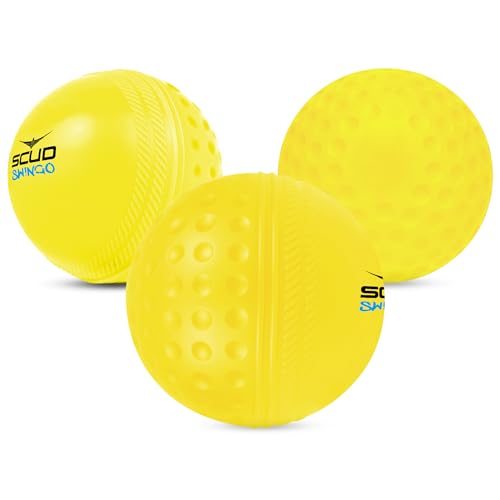 Image of SCUD Swingo Wind Ball for Cricket, Specially Designed for Swing, Dual-Surface Half-Dimple & Half-Smooth Design, PVC | 72.39mm Diameter,105g (Pack of 3pc Balls, Neon Yellow)