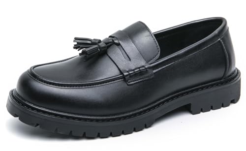 Mens Loafers Casual Slip On Leather Boat Shoes Fashion Wedding Tassel Loafers Business Black Dress Shoes for Men