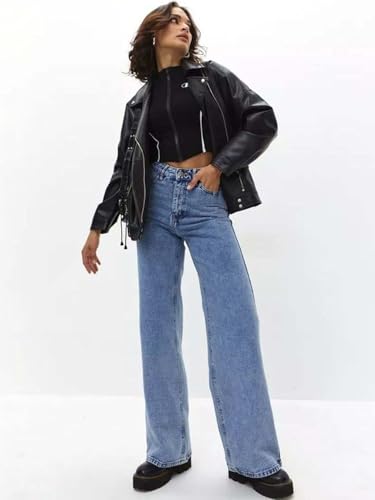 Image of KOTTY Women's Relaxed Fit Wide Leg Denim Jeans Stylish High Waist Casual Look