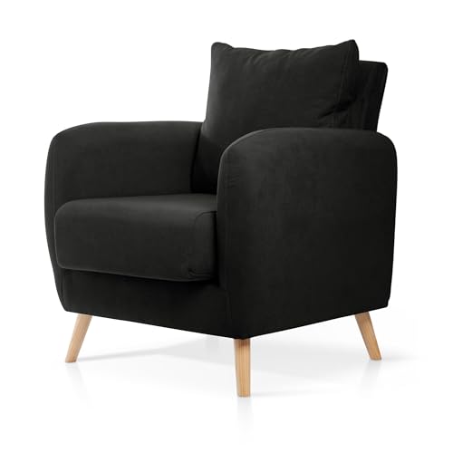 SuenosZzz- Sillon CIES butacas para Dormitorio Nórdica. Sillón tapizado Acualine Antimanchas, Color Negro Rio 21. Nordica Individual de una Plaza, COJIN Incorporado. Comedor o Dormitorio