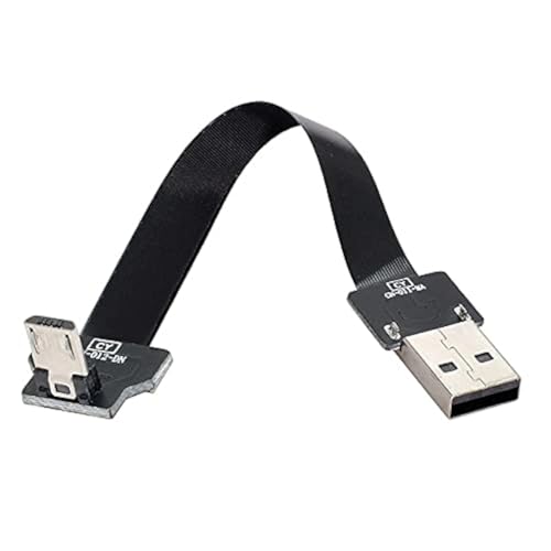 cablecc Down Angled USB 2.0 Type-A Male to Micro USB 5Pin Male Data Flat Slim FPC Cable for FPV & Disk & Phone 200cm
