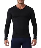 Queerier Men's Compression Shirt V Neck Long Sleeve Workout Shirts Athletic Gym Undershirts Active Sports Base Layer Tops/Black