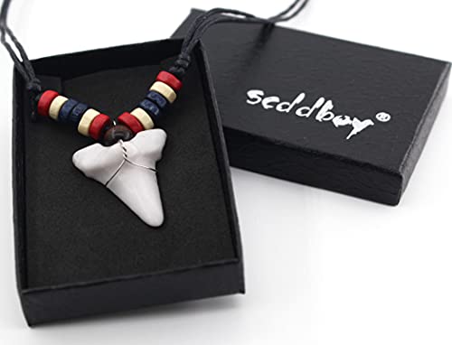 Scddboy Shark Tooth Necklace For Mens Beach Surfer Hawaiian Adjustable Cord Resin Necklace #TOP6
