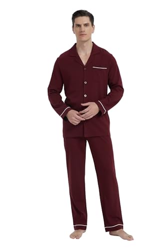 GLOBAL Men's Pajama Set 100% Cotton Soft Classic Warm Pjs Elastic High Waist Button Fly Sleepwear3