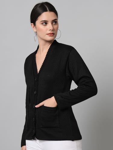 Image of eWools Women's winterwear Woolen Solid Sweater with Pockets Cardigans (with Pockets)
