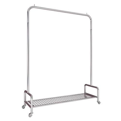 Portant à vêtements robuste en métal noir charge 127kg avec étagère en maille pour dressing chic