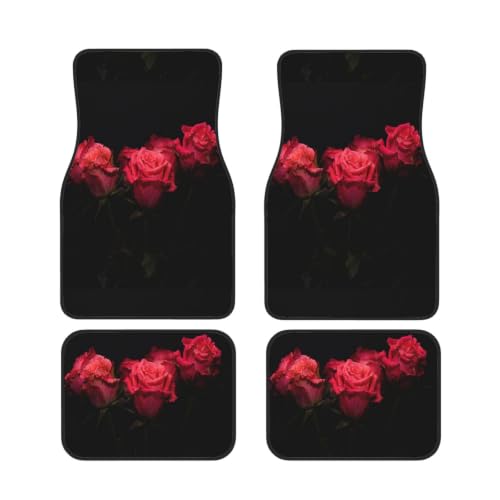 Alfombrillas para coche que evitan resbalones juego de neopreno con diseño de rosa roja
