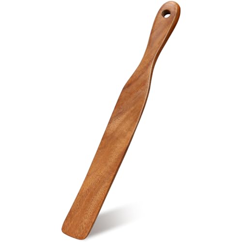 Skinny Wooden Spurtle for Sourdough Starter, Spreading, Baking, Mixing Sourdough Spoon Stirring Stick Teak Wood Bread Spatula for Cooking Utensils Flat Spurtles Kitchen Tools Scraper Jar Spatulas