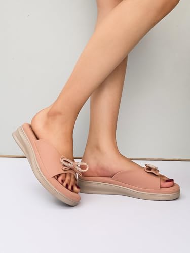 Image of XE Looks Bow Embellished Design | Quilted Cushioned Footbed | Stylish & Trendy Slip On Platform Slippers For Girl & Women