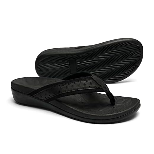 MEGNYA Ladies Plantar Fasciitis Flip Flops, Comfortable Orthotic Footbed Sandals with Arch Support Black size 8