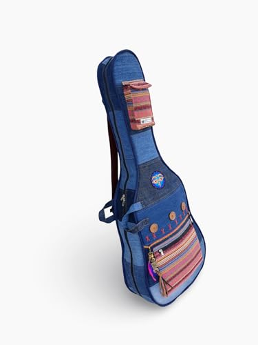 Image of The House of tara Denim Cotton Fabric Acoustic Guitar Bag Cover for Men and Women | Modern Guitar Case | Cotton Inner Lining | Adjustable Straps | Padded Protection | Zip Pocket | Blue