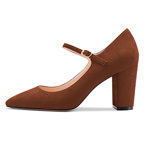 Castamere Women Mid Chunky Block Heel Pointed Toe Pumps Mary Jane Ankle Strap Buckle Party Dress Shoes 3.3 Inches Heels2