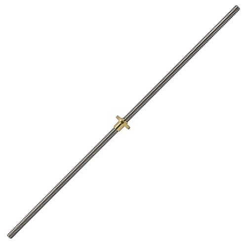 Lysee 3D Printer Parts & Accessories - 500mm T8 Lead Screw and Brass Nut (Acme Thread, 2mm Pitch, 4 Starts, 8mm Lead) for 3D Printer Z Axis - (Color: Silver)