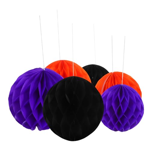 ERINGOGO 6 Piezas Bolas de Panal Colgantes para Fiesta Decoración Reutilizable para Halloween Boda Colores Naranja y Negro y Decoración para Pared y Techo