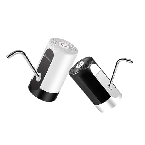 EASYSPEED, DISPENSADOR DE Agua con luz, ELECTRICO Y PORTATIL para BOTELLONES DE 5,8,10,12,13 Y 20 litros (Pack Dos blanco y negro sin luz)