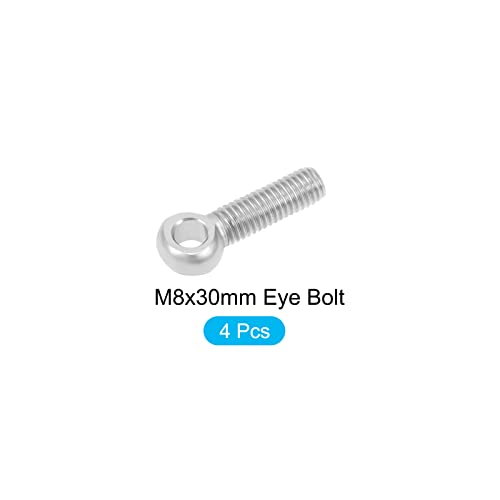 Image of METALLIXITY Shoulder Swing Lifting Bolt (M8x30mm) 4Pcs, 304 Stainless Steel Eye Bolts - for Home Renovation, Pipeline Gate Valves Fasteners, Silver