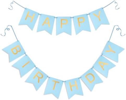 Amazon.com: Blue Happy Birthday Banner - Light Blue Hanging Backdrop ...