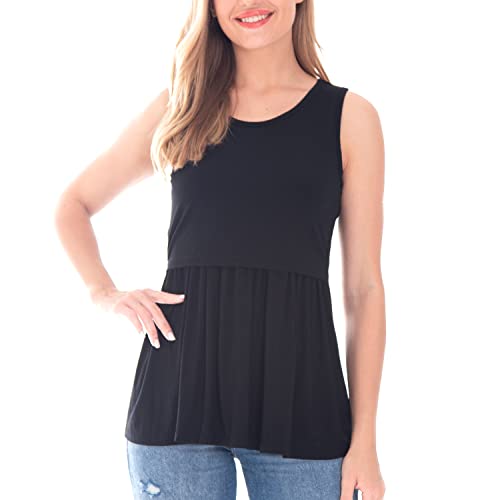Bearsland Women's Maternity Nursing Tank Tops Sleeveless Scoop Neck Breastfeeding Shirt Pregnancy Clothes,Black&White Stripe&White Flower,M #TOP5