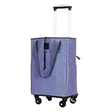 Carrito de la compra plegable portátil con ruedas, carrito compacto de mano, ligero, azul, plegable, para fácil compra de comestibles y uso al aire libre