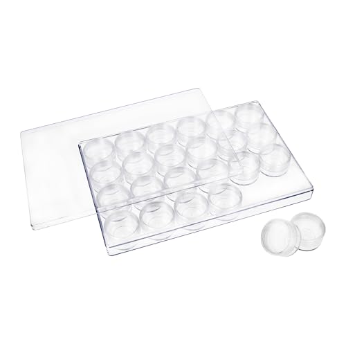 The Beadsmith Clear Organizer Box – 9.5” x 6.4” Storage Case with 24 Mini Jars (1.5” x 0.8”), Screw-Top Containers for Crafts, Spices, Pills, Screws, Jewelry, Office Supplies & More