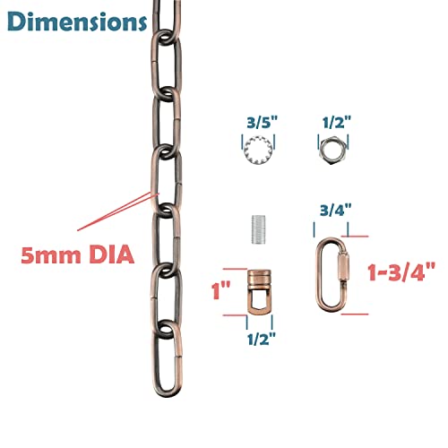 Image of Aspen Creative 21119-01,Steel 1 Feet Heavy Duty Chain & Quick Link Connector for Hanging Up Maximum Weight 120 Pounds-Lighting Fixture /Swag Light /Plant in Bronze.6 Gauge., Copper