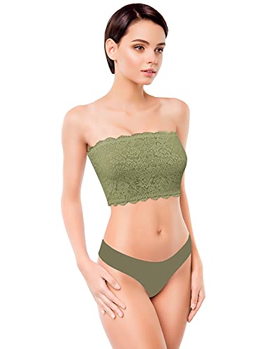 4 Pieces Women Lace Bandeau Bra Tube Top Elastic Strapless No Sponge Pad No Underwire Bra For Daily Favor (Black, White, Dark Gray, Olive Green,X-Large) #TOP1
